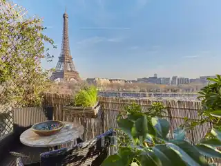 Balcony Living Overlooking Eiffel and Seine