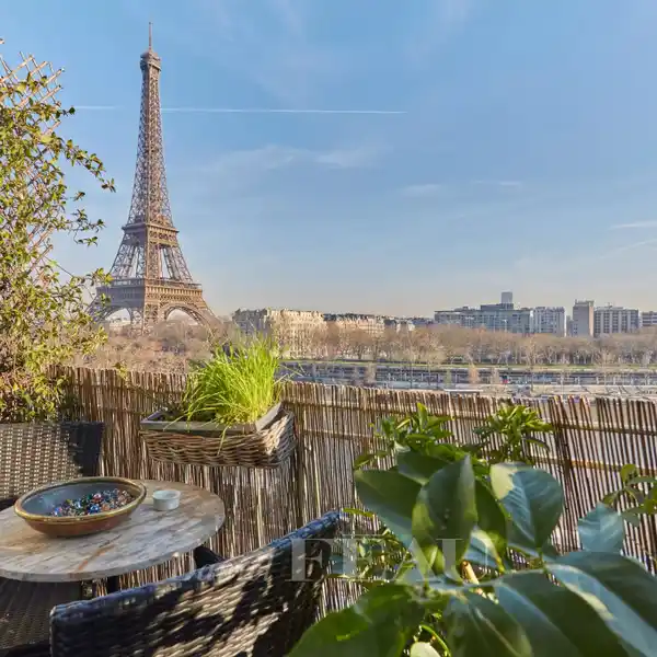 BALCONY LIVING OVERLOOKING EIFFEL AND SEINE