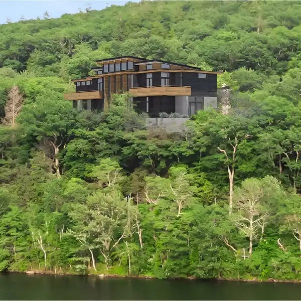 EXQUISITE FRANK LLOYD WRIGHT USONIAN-INSPIRED LAKEFRONT HOME